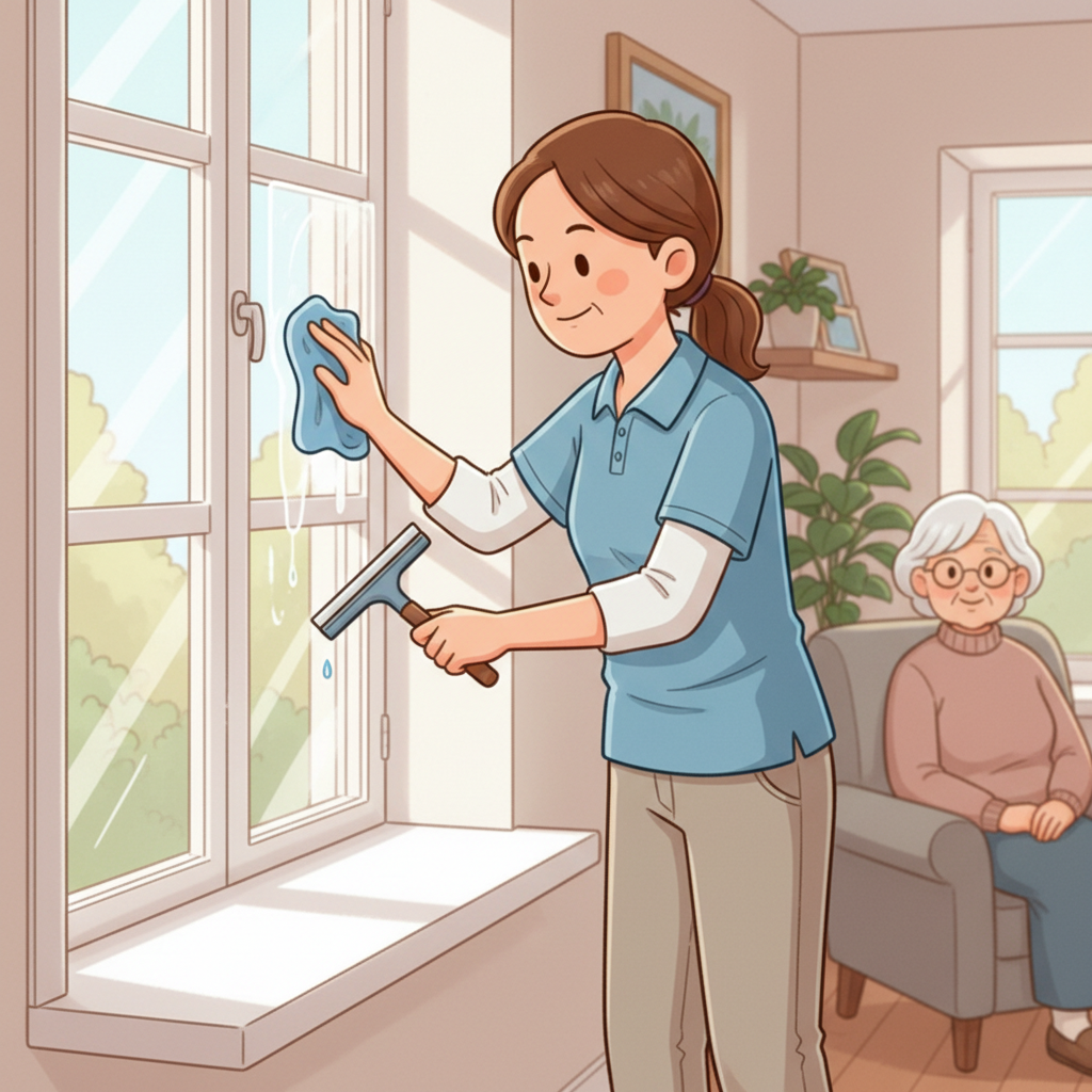 Freundliche Hilfe beim Haushalt in einer hellen Wohnung